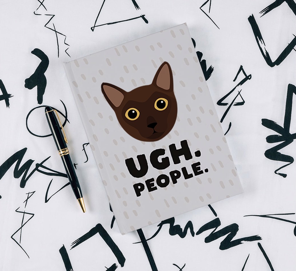Ugh People: Personalized {breedFullName} Notebook - with pen on black & white pattern background