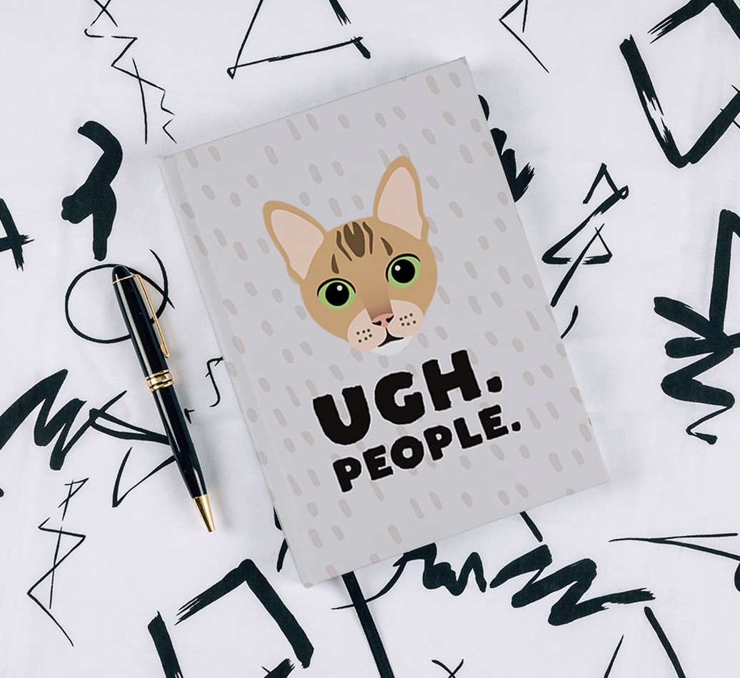 Ugh People: Personalised {breedCommonName} Notebook - with pen on black & white pattern background