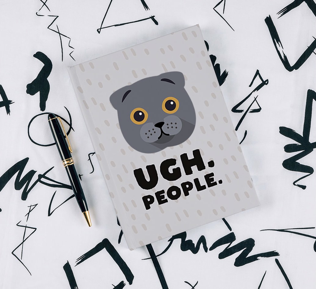 Ugh People: Personalized {breedFullName} Notebook - with pen on black & white pattern background