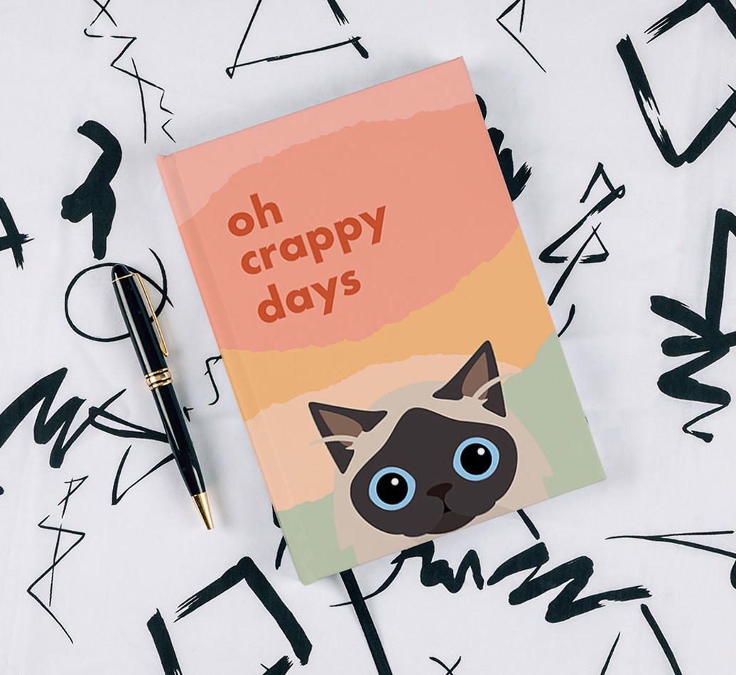 Oh Crappy Days: Personalised {breedCommonName} Notebook - with pen on black & white pattern background