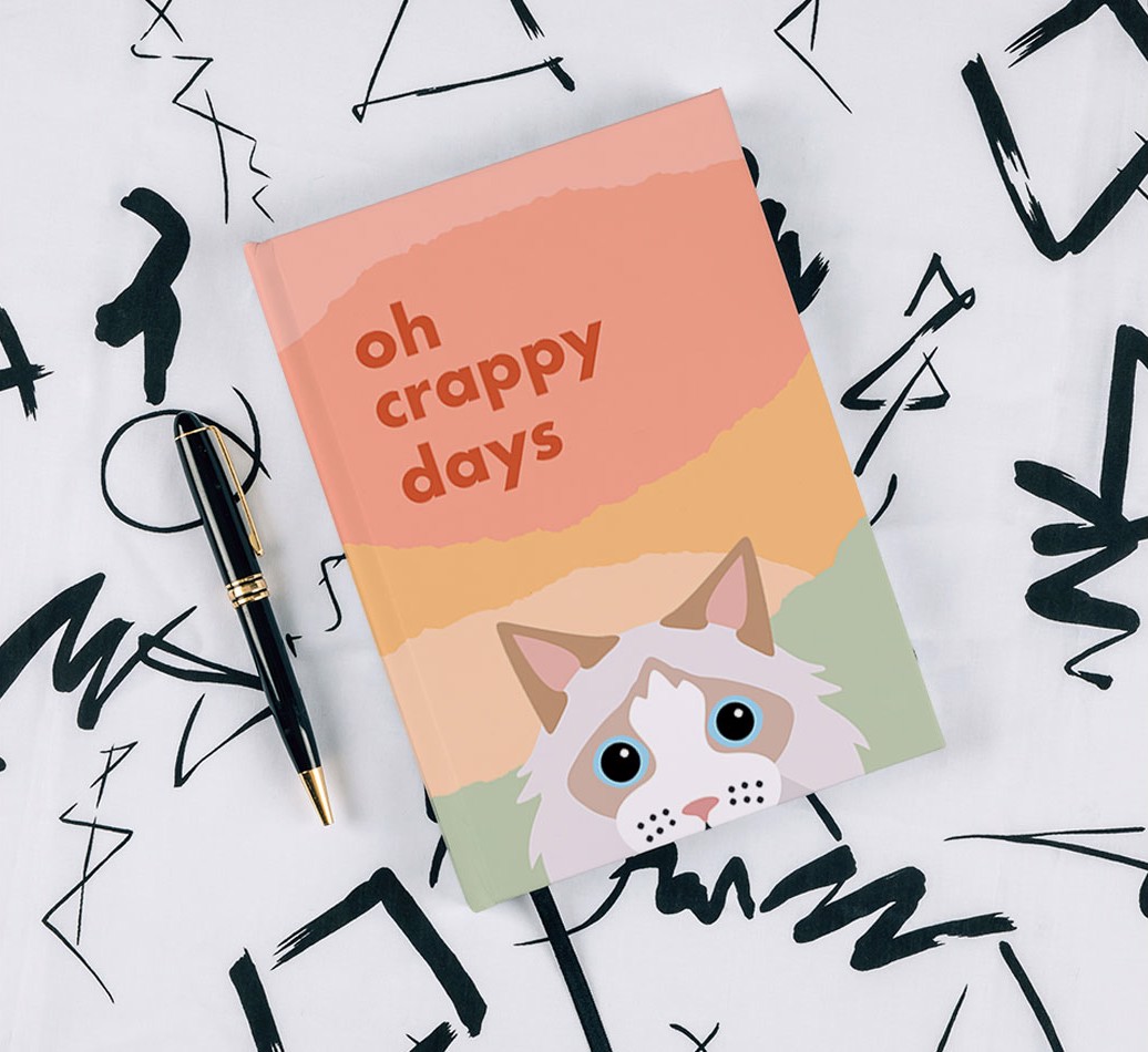 Oh Crappy Days: Personalized {breedFullName} Notebook - with pen on black & white pattern background
