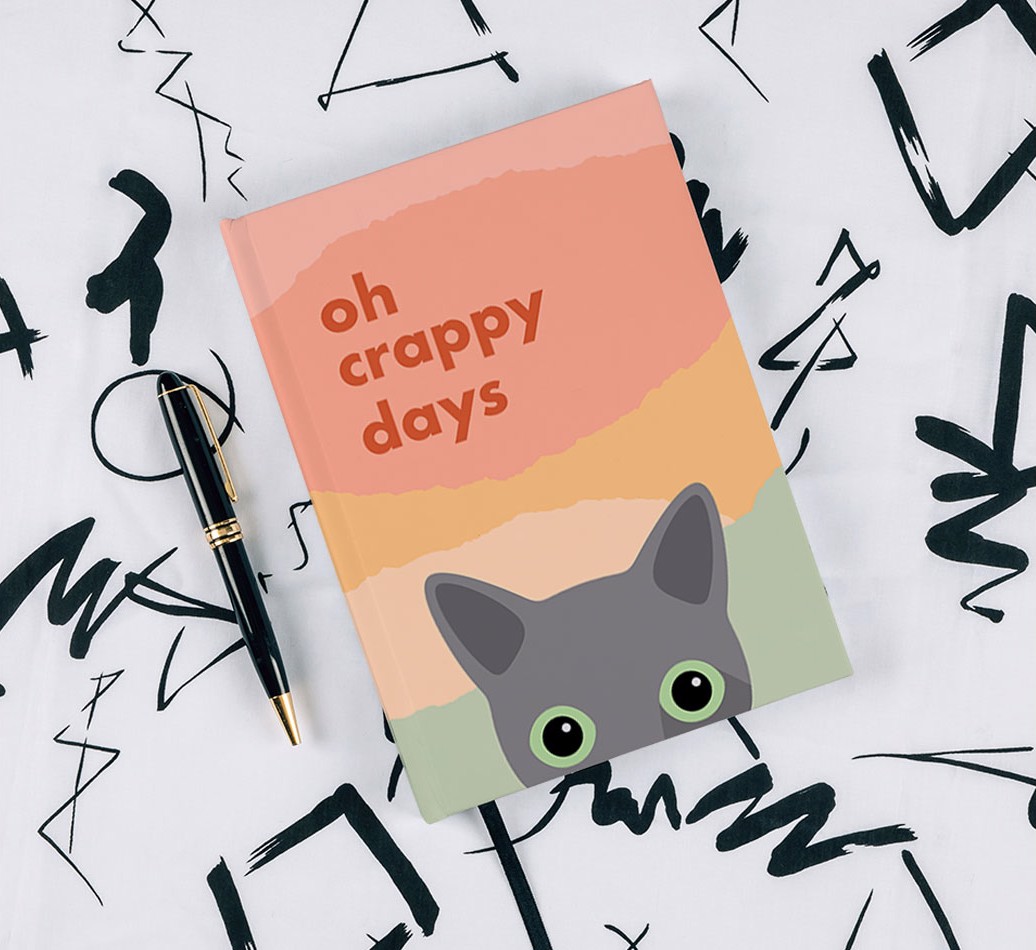 Oh Crappy Days: Personalized {breedFullName} Notebook - with pen on black & white pattern background
