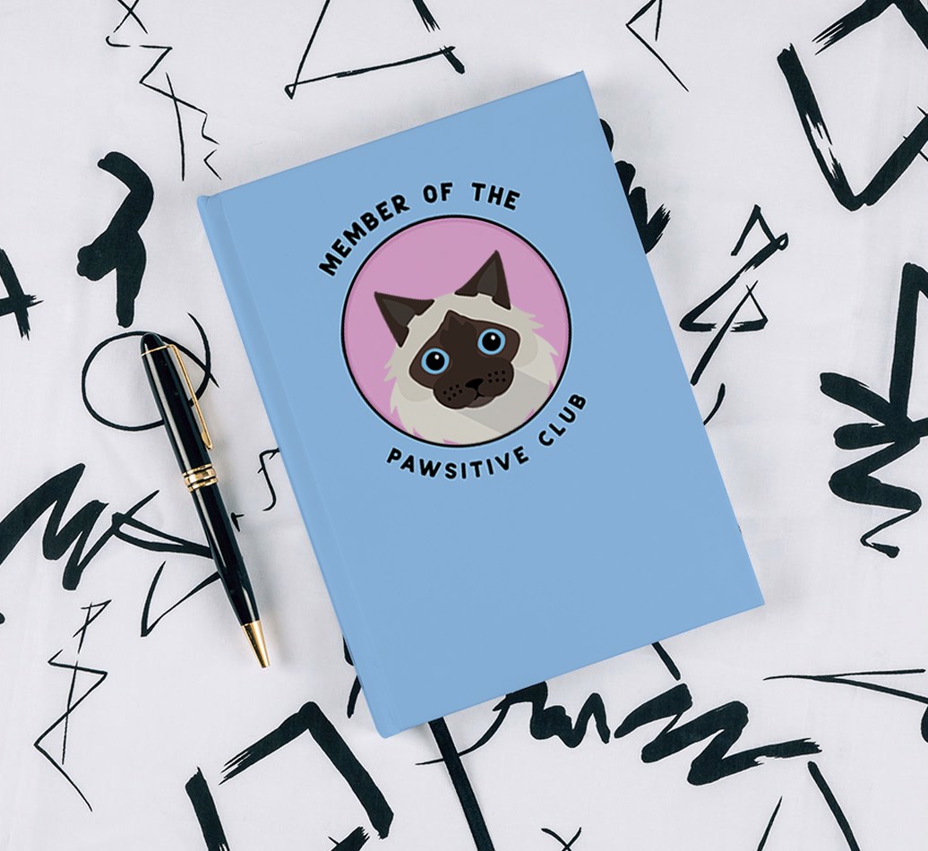 Member of the Pawsitive Club: Personalized {breedFullName} Notebook - with pen on black & white pattern background
