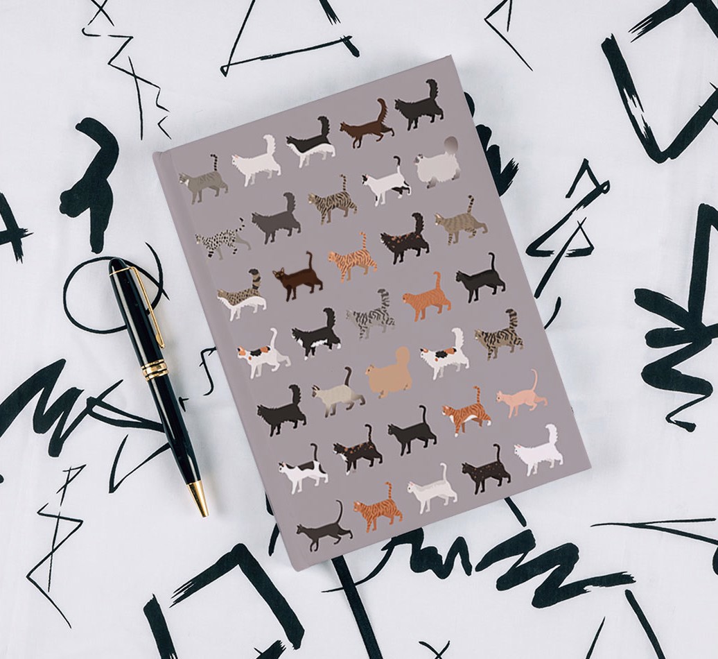 A Great Deal of Cats: Personalised {breedCommonName} Notebook - with pen on black & white pattern background
