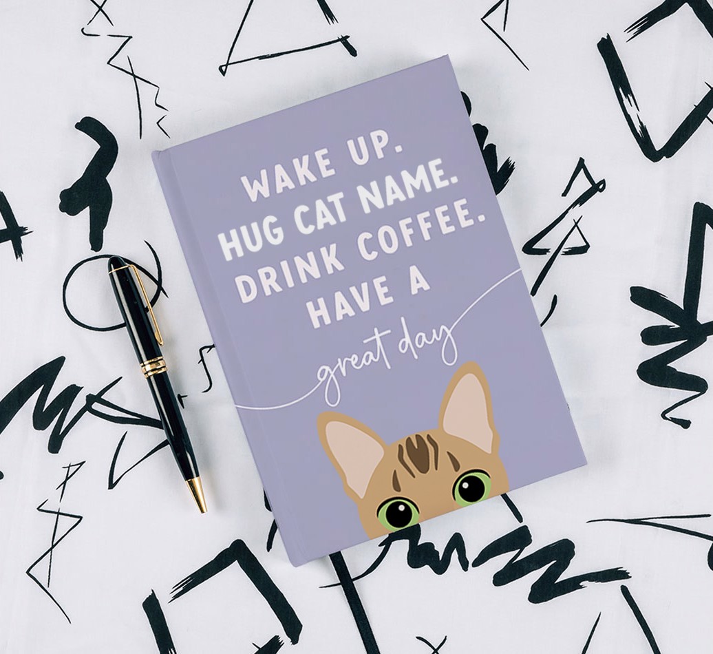 Wake Up: Personalized {breedFullName} Notebook - with pen on black & white pattern background