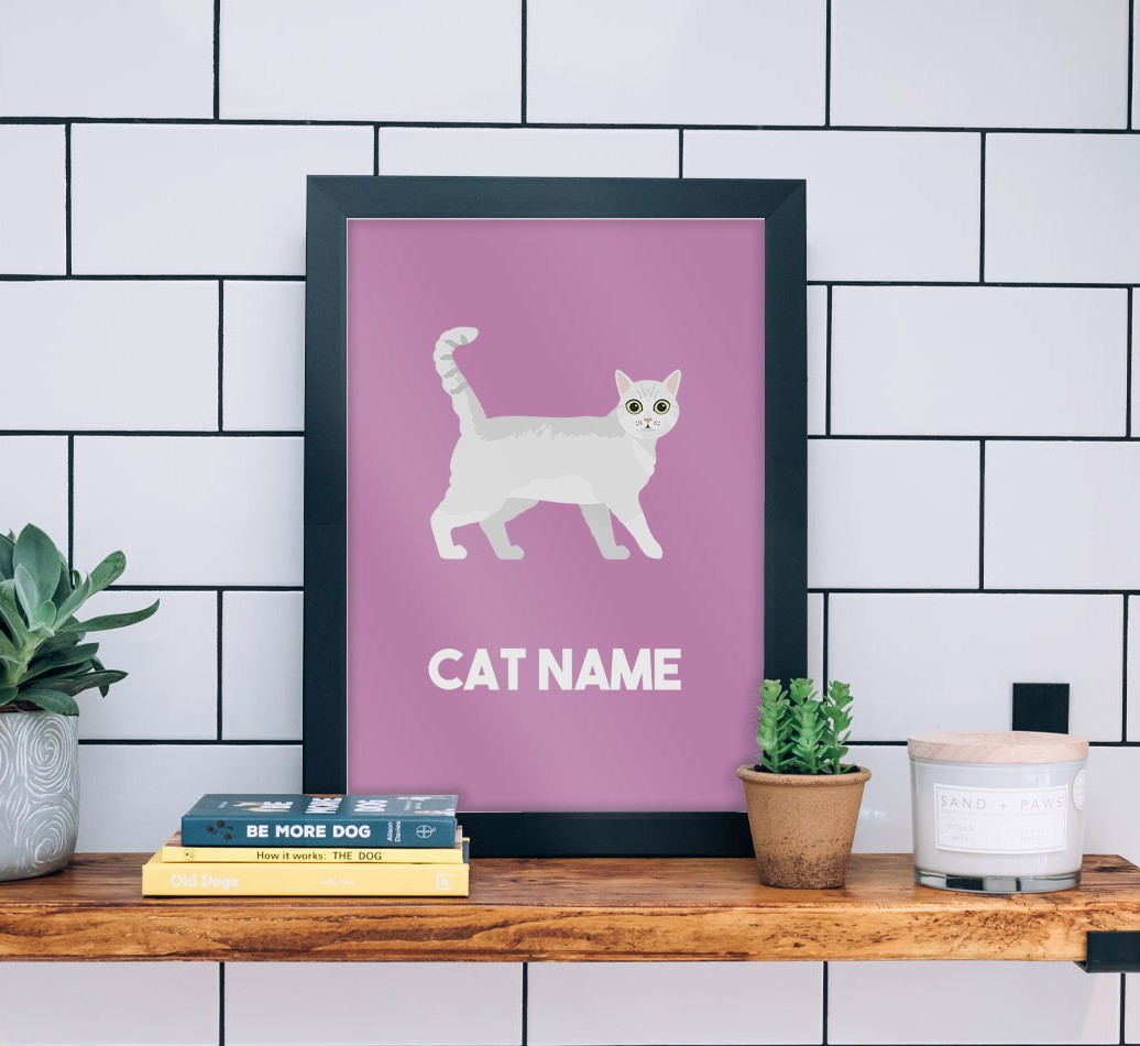 Cat Name & Profile: Personalised {breedCommonName} Framed Print - black frame lifestyle