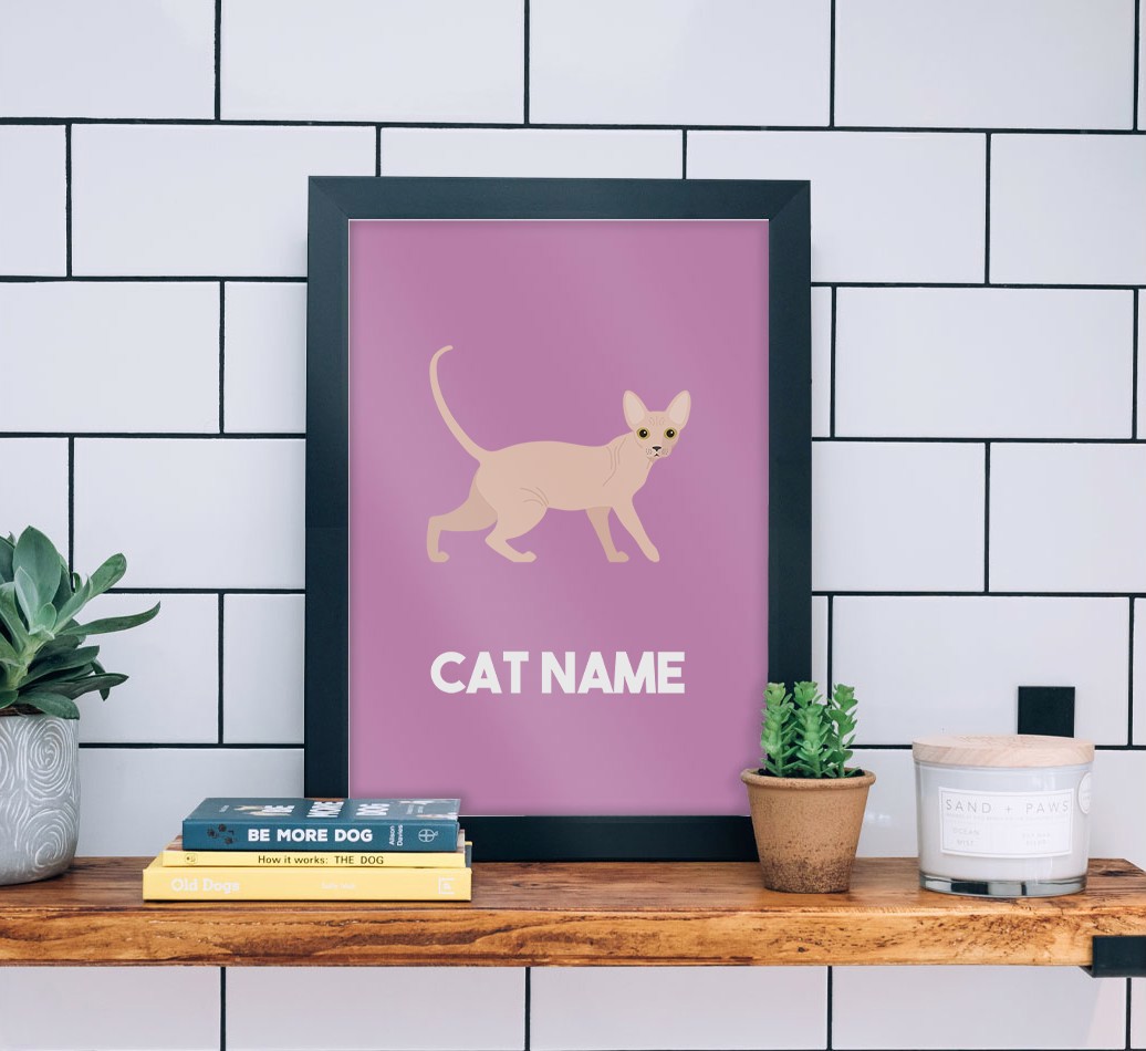 Cat Name & Profile: Personalised {breedCommonName} Framed Print - black frame lifestyle