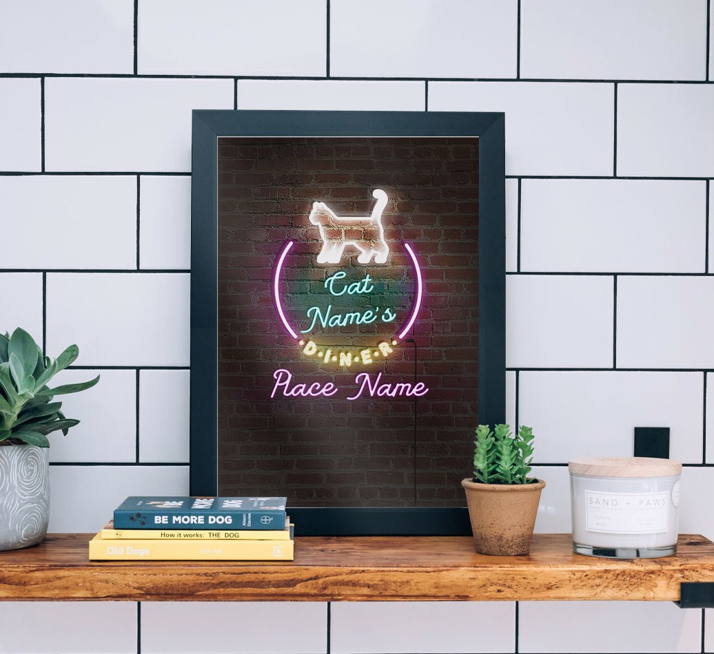 Neon Sign: Personalised {breedCommonName} Framed Print - black frame lifestyle