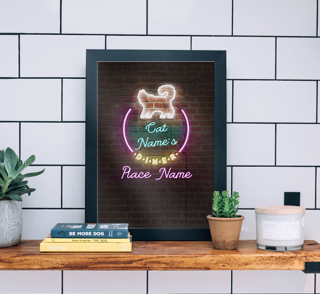 Neon Sign: Personalised {breedCommonName} Framed Print - black frame lifestyle