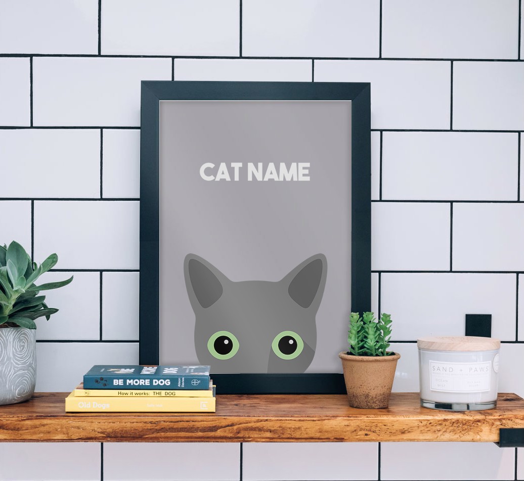 Peeking Cat: Personalised {breedCommonName} Framed Print - black frame lifestyle