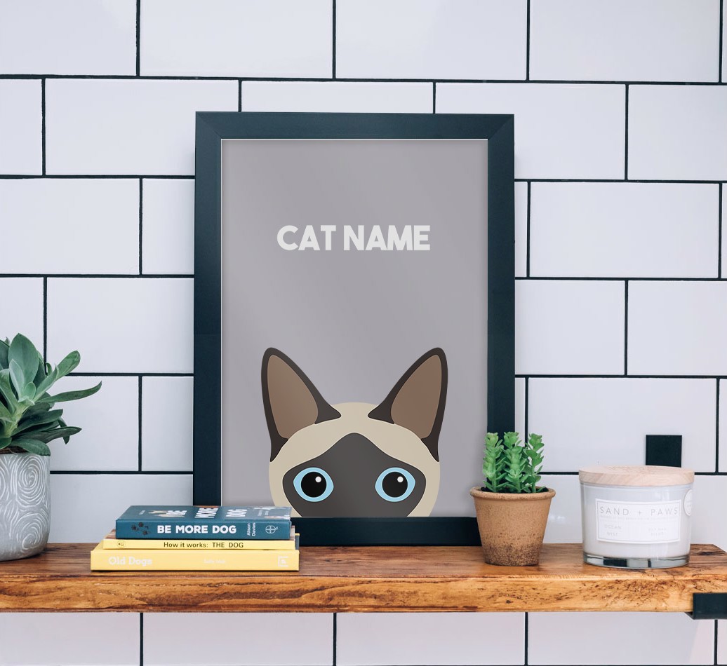 Peeking Cat: Personalised {breedCommonName} Framed Print - black frame lifestyle