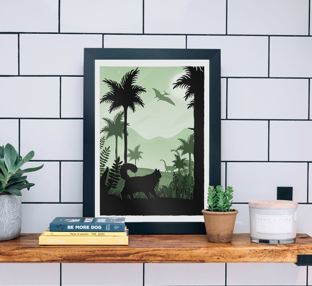 Dinosaur Adventure: Personalised {breedCommonName} Framed Print - black frame lifestyle