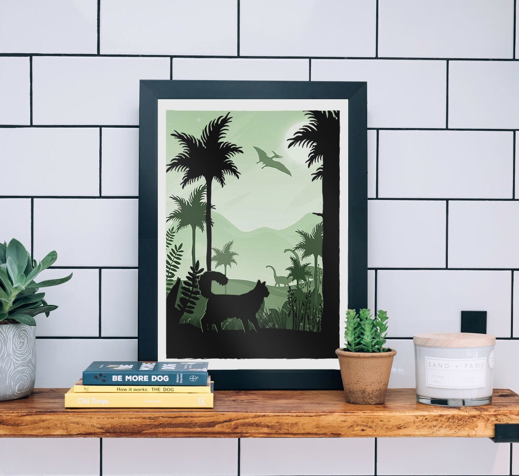 Dinosaur Adventure: Personalised {breedCommonName} Framed Print - black frame lifestyle