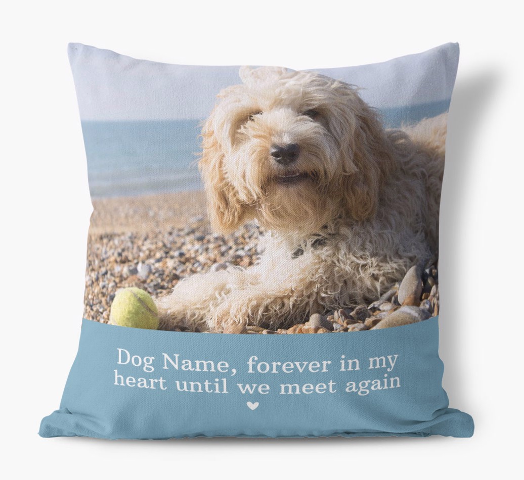 Until We Meet Again: {breedFullName} Photo Upload Canvas Cushion - front view