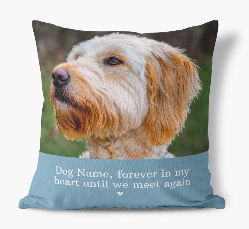 Until We Meet Again: {breedFullName} Photo Upload Canvas Pillow - front view