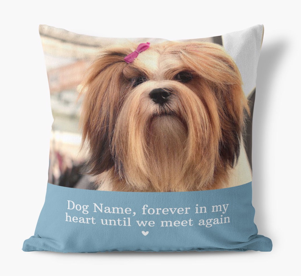 Until We Meet Again: {breedFullName} Photo Upload Canvas Cushion - front view