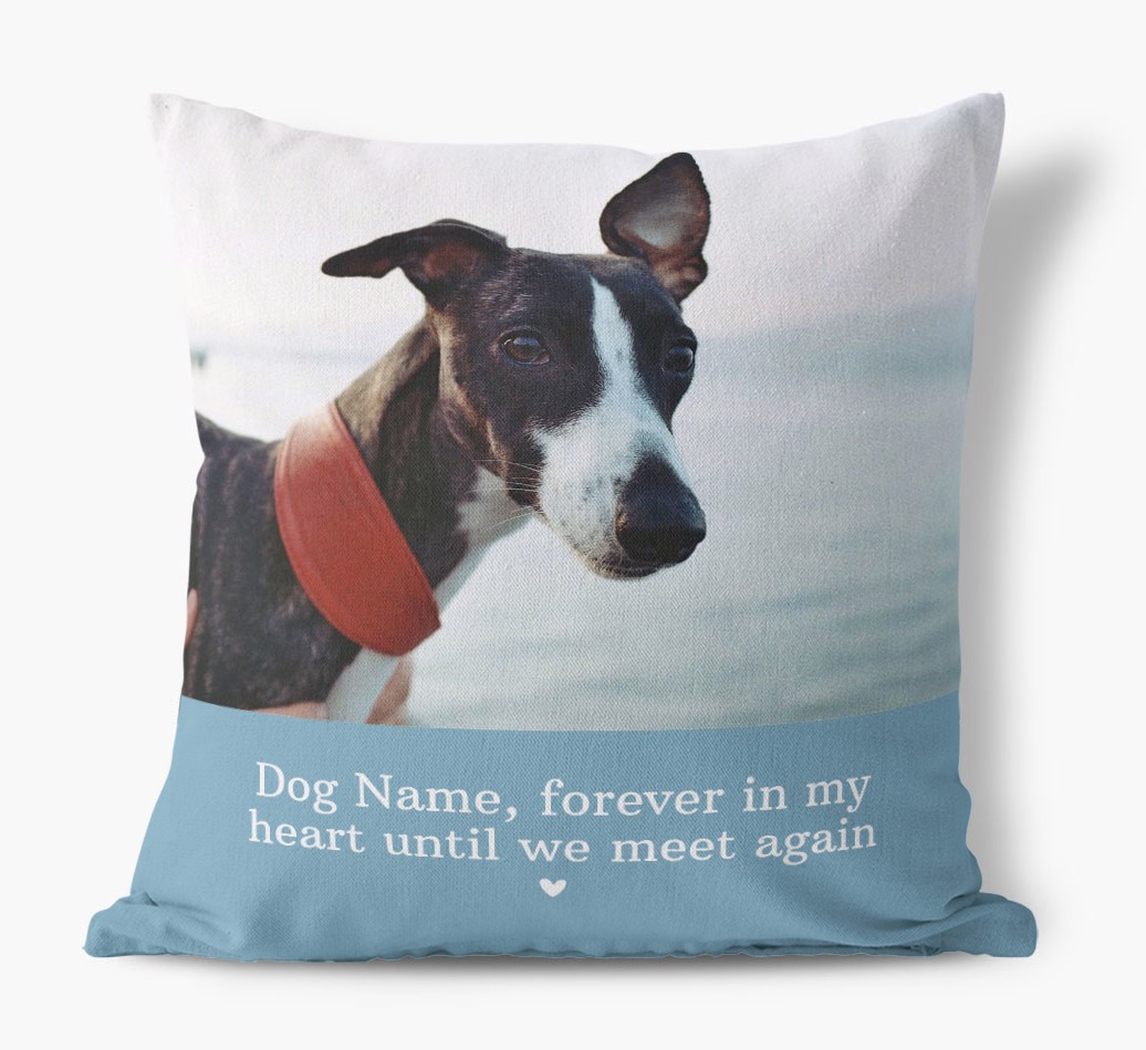 Until We Meet Again: {breedFullName} Photo Upload Canvas Pillow - front view