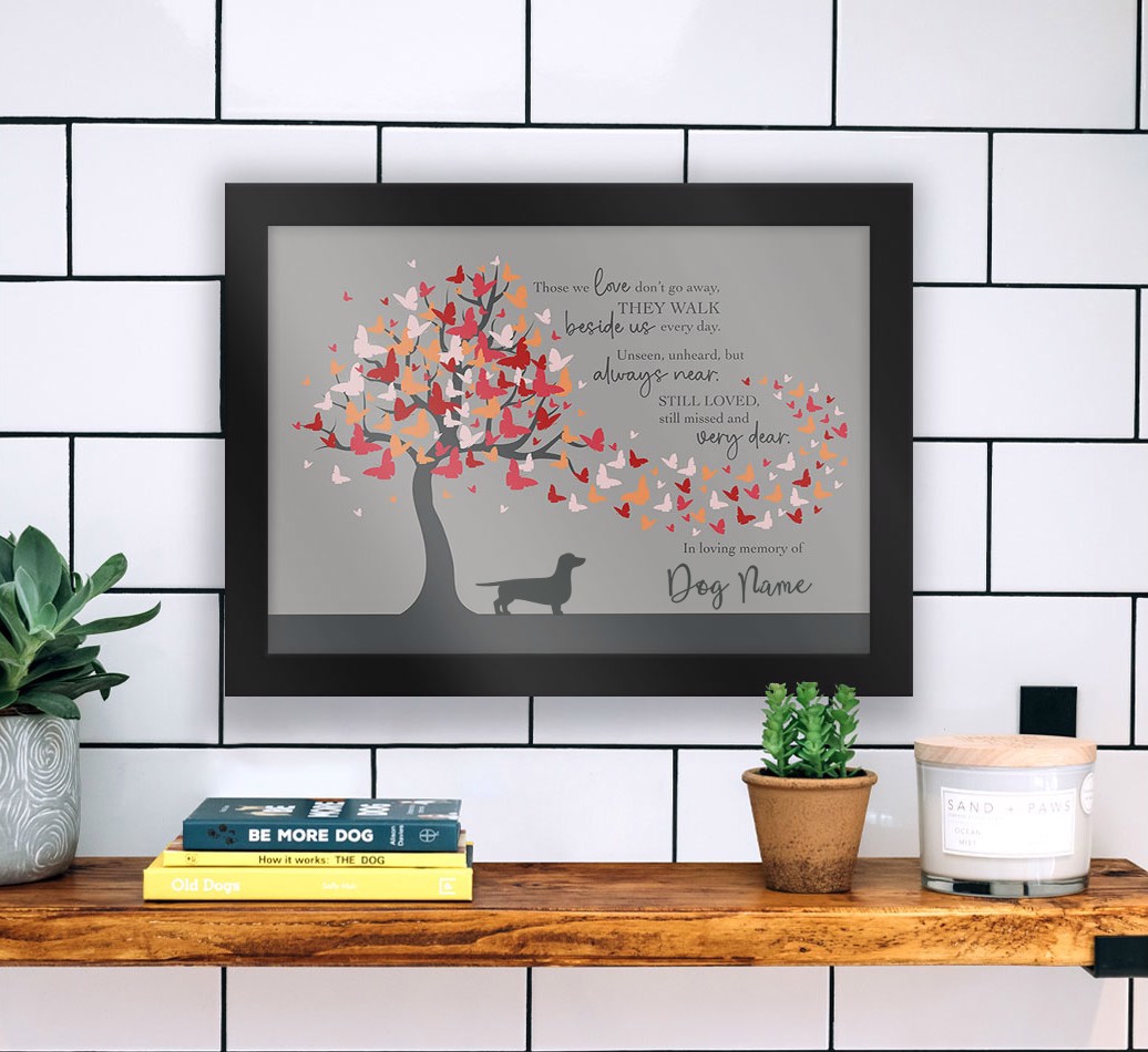 Butterfly tree, in loving memory: Personalised {breedFullName} Framed Print - black frame lifestyle