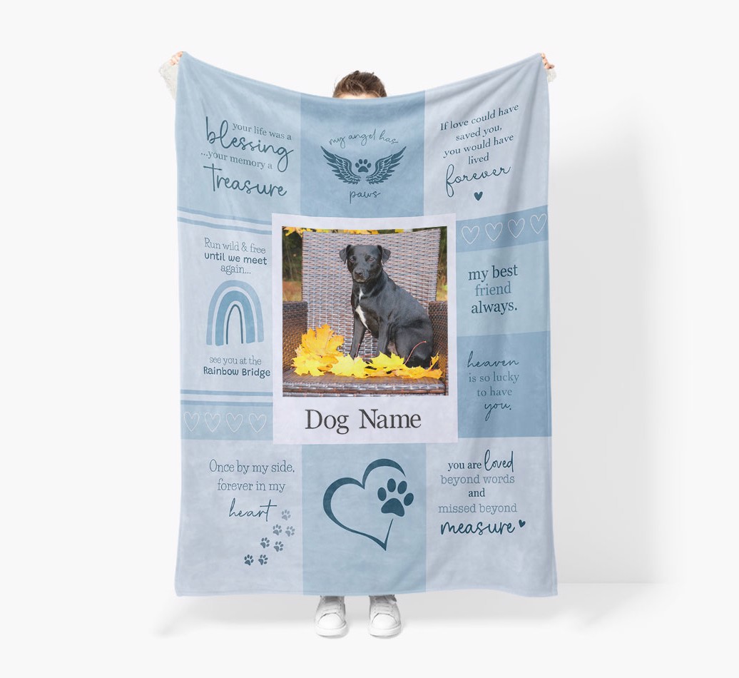 Memorial Quotes: Personalised {breedFullName} Premium Sherpa Fleece Blanket - Held by Person