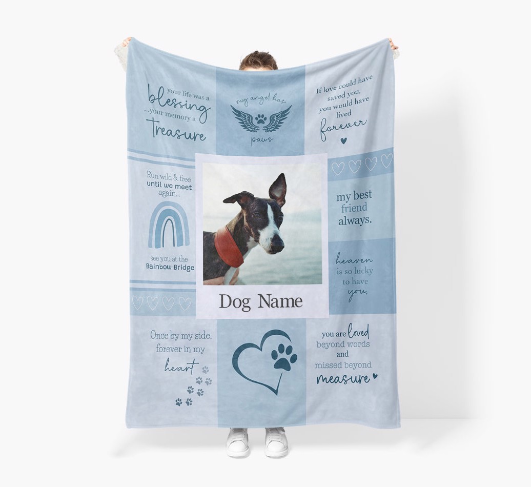 Memorial Quotes: Personalised {breedFullName} Premium Sherpa Fleece Blanket - Held by Person