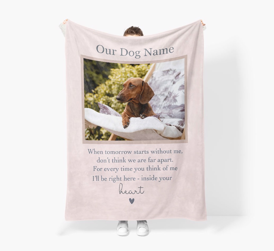 Inside Your Heart: Personalised {breedFullName} Premium Sherpa Fleece Blanket - Held by Person