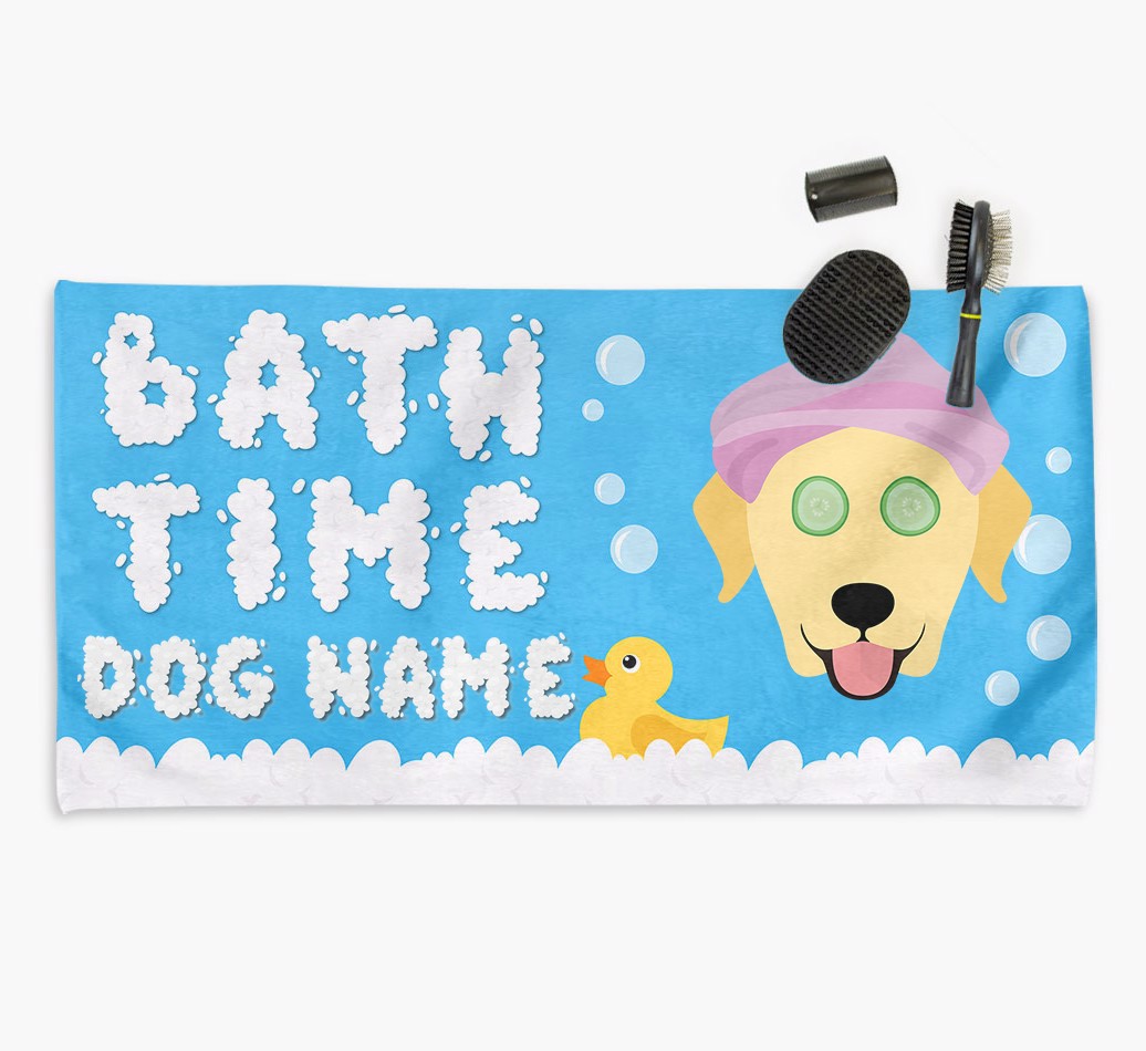 'Bubble Bath Time' Dog Towel for your {breedCommonName}