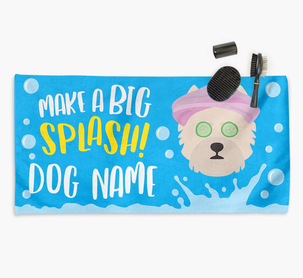 'Make a BIG Splash' - Personalised Towel for your {breedFullName} -  with flip flops