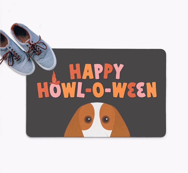 Happy Howl-O-Ween: Personalized {breedFullName} Doormat