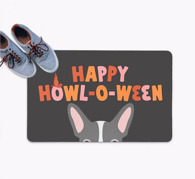 Happy Howl-O-Ween: Personalized {breedFullName} Doormat