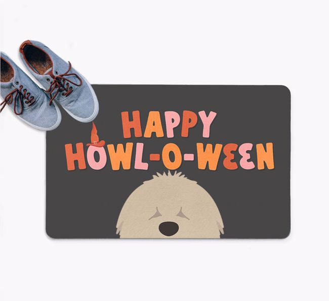 Happy Howl-O-Ween: Personalized {breedFullName} Doormat