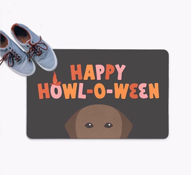 Happy Howl-O-Ween: Personalized {breedFullName} Doormat