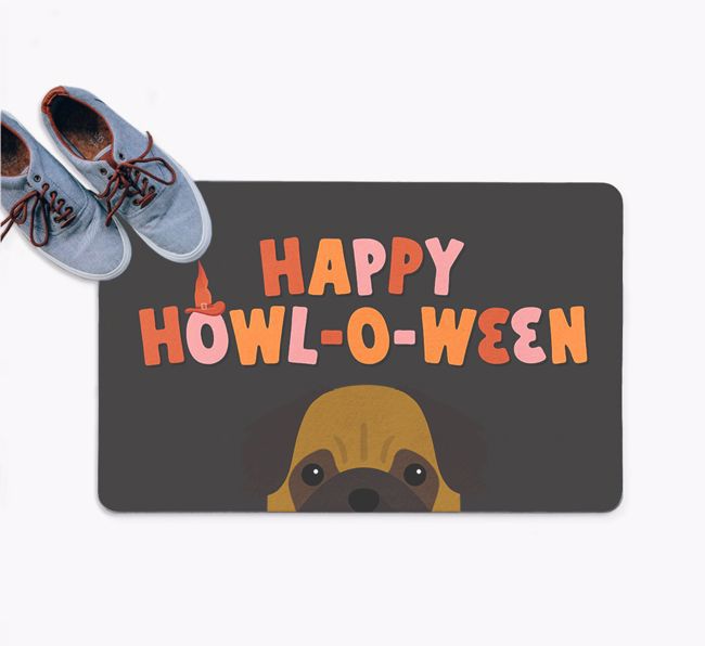 Happy Howl-O-Ween: Personalized {breedFullName} Doormat