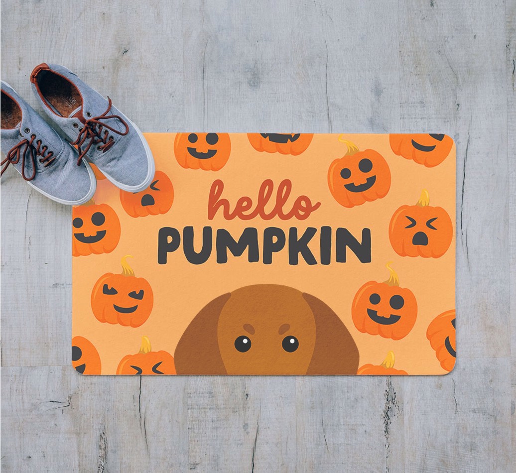 Hello Pumpkin: Personalized {breedFullName} Door Mat