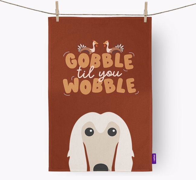 Gobble Til You Wobble: Personalized {breedFullName} Dish Towel