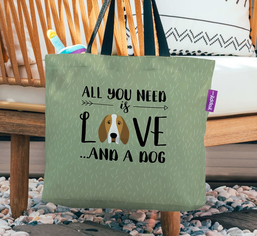 All You Need Is Love...: Personalised {breedFullName} Canvas Bag - hanging on a chair