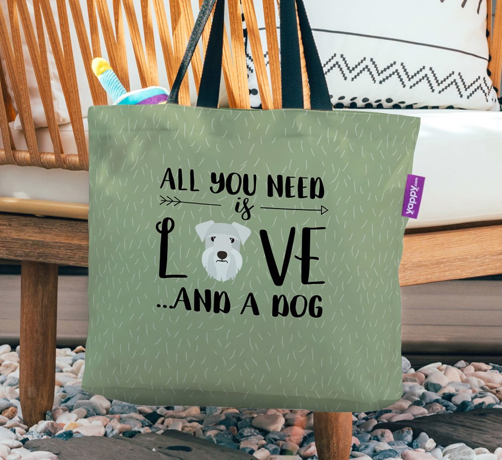 All You Need Is Love...: Personalised {breedFullName} Canvas Bag - hanging on a chair