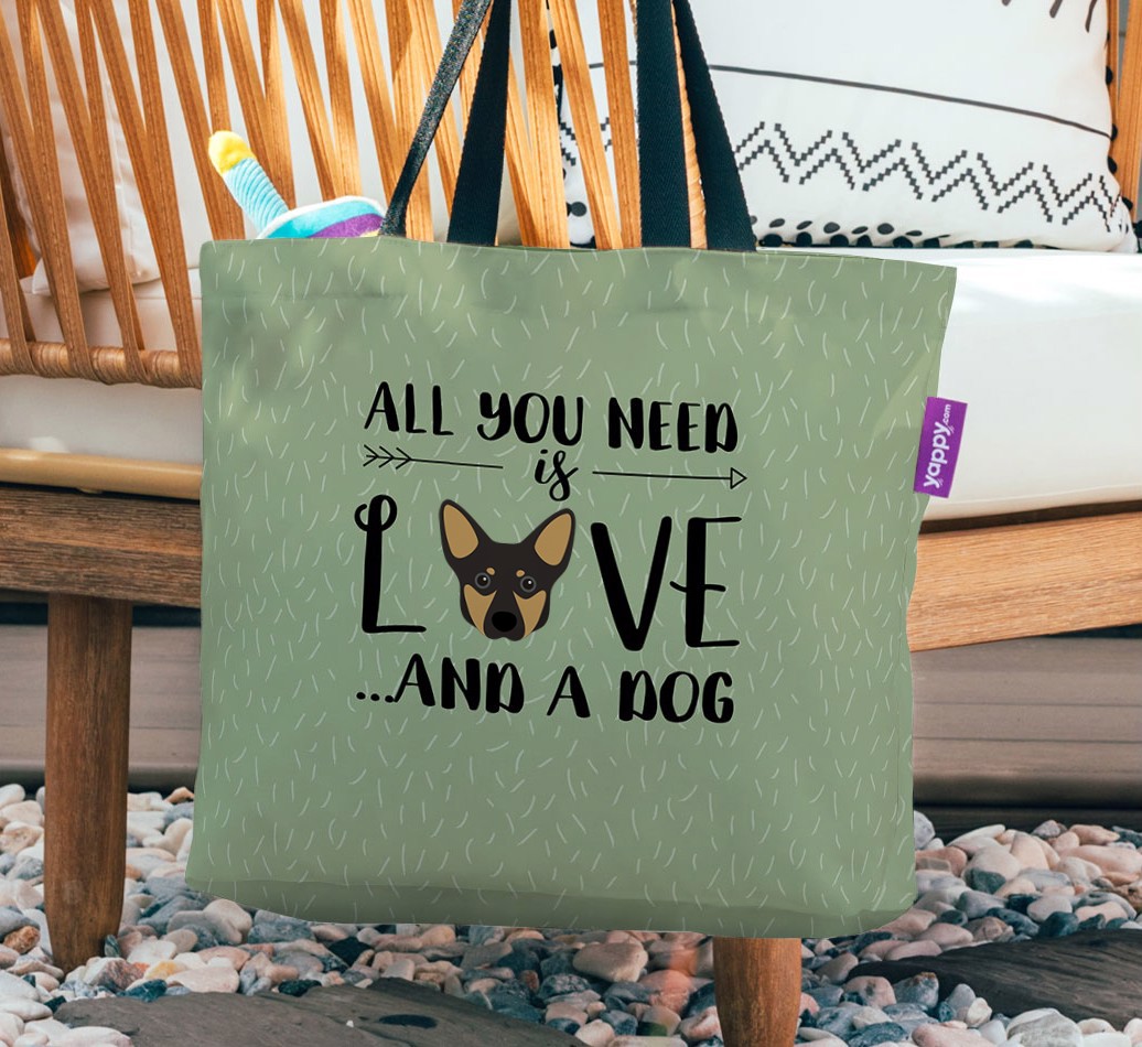 All You Need Is Love...: Personalised {breedFullName} Canvas Bag - hanging on a chair