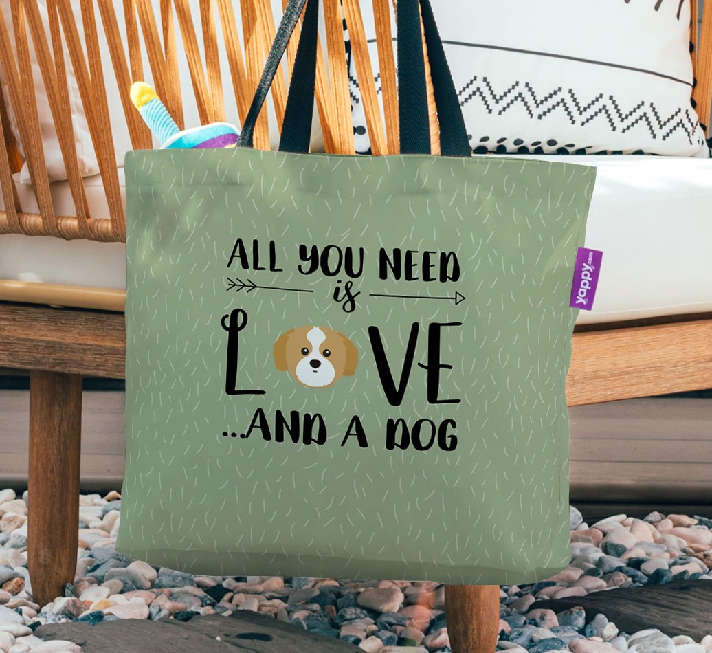 All You Need Is Love...: Personalized {breedFullName} Canvas Bag - hanging on a chair