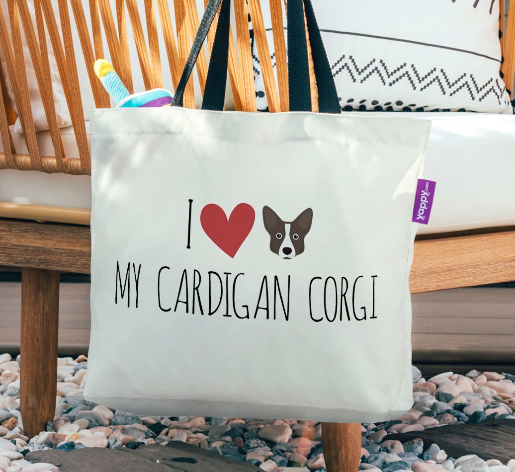I love my {breedCommonName}: Canvas Bag - hanging on a chair