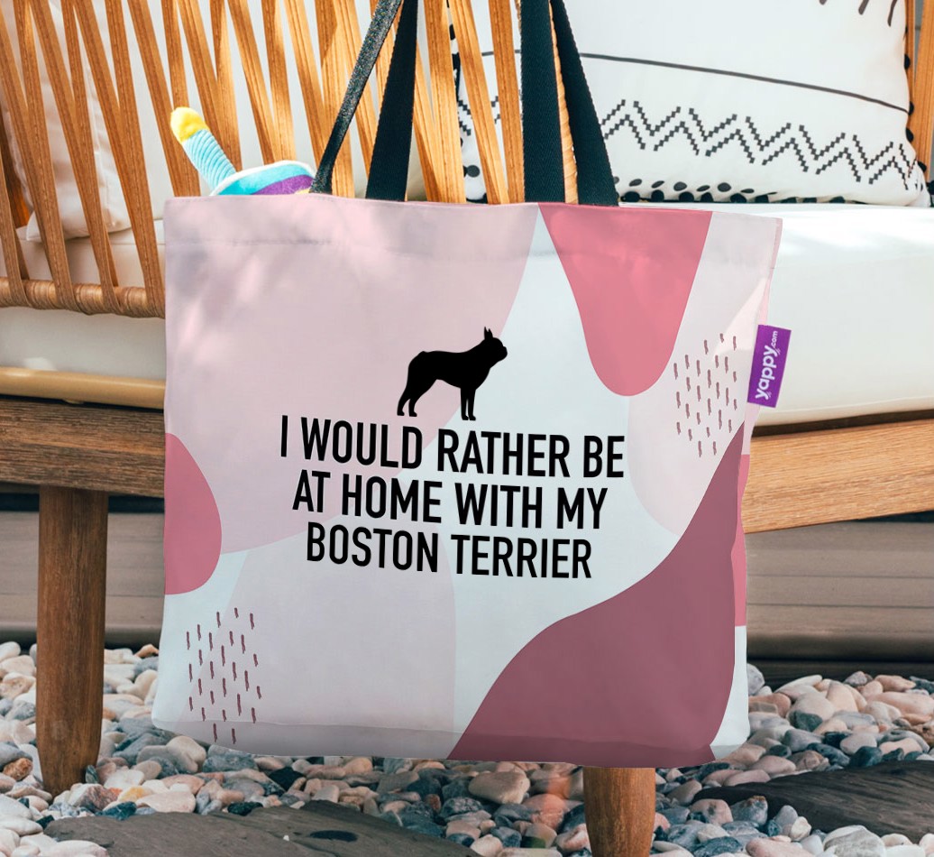 I'd Rather Be at Home With My {breedCommonName}: Personalised Canvas Bag - hanging on a chair