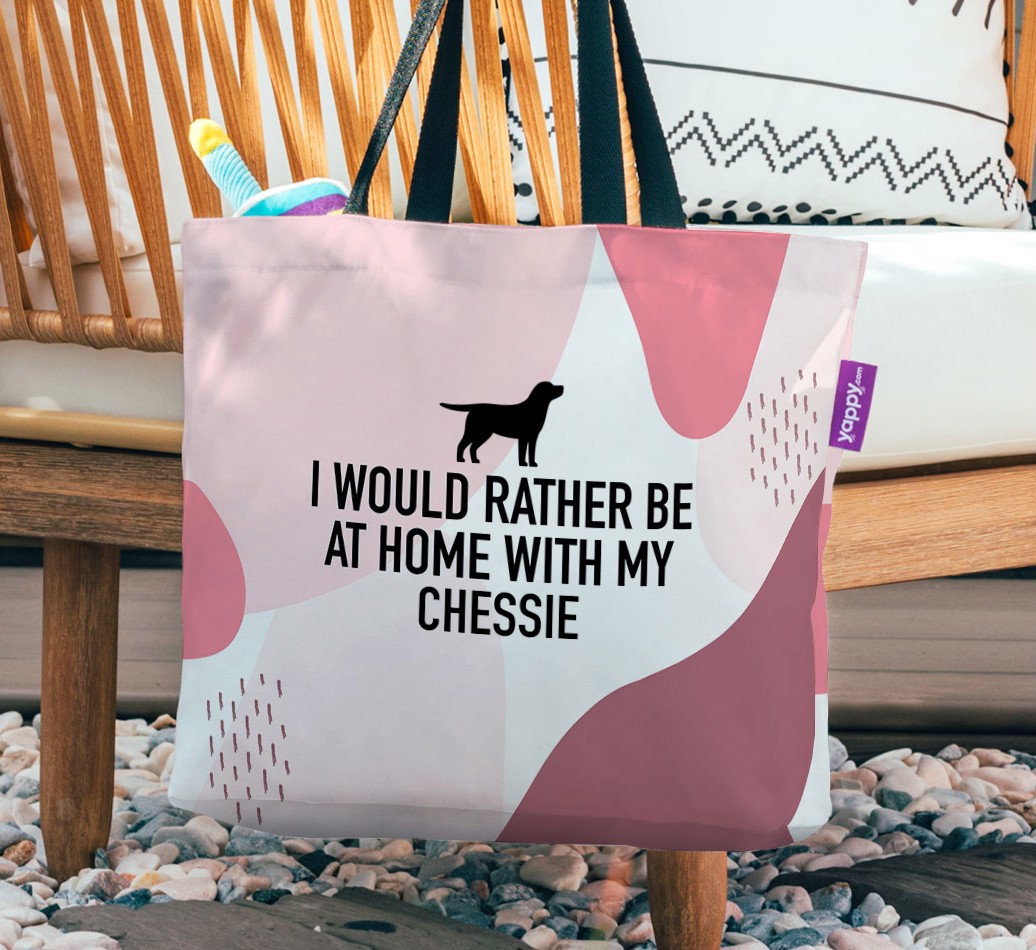 I'd Rather Be at Home With My {breedCommonName}: Personalised Canvas Bag - hanging on a chair