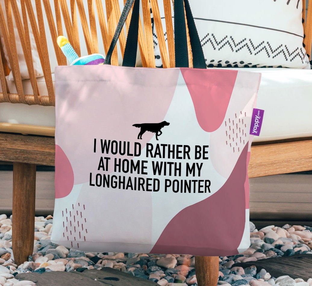 I'd Rather Be at Home With My {breedCommonName}: Personalised Canvas Bag - hanging on a chair