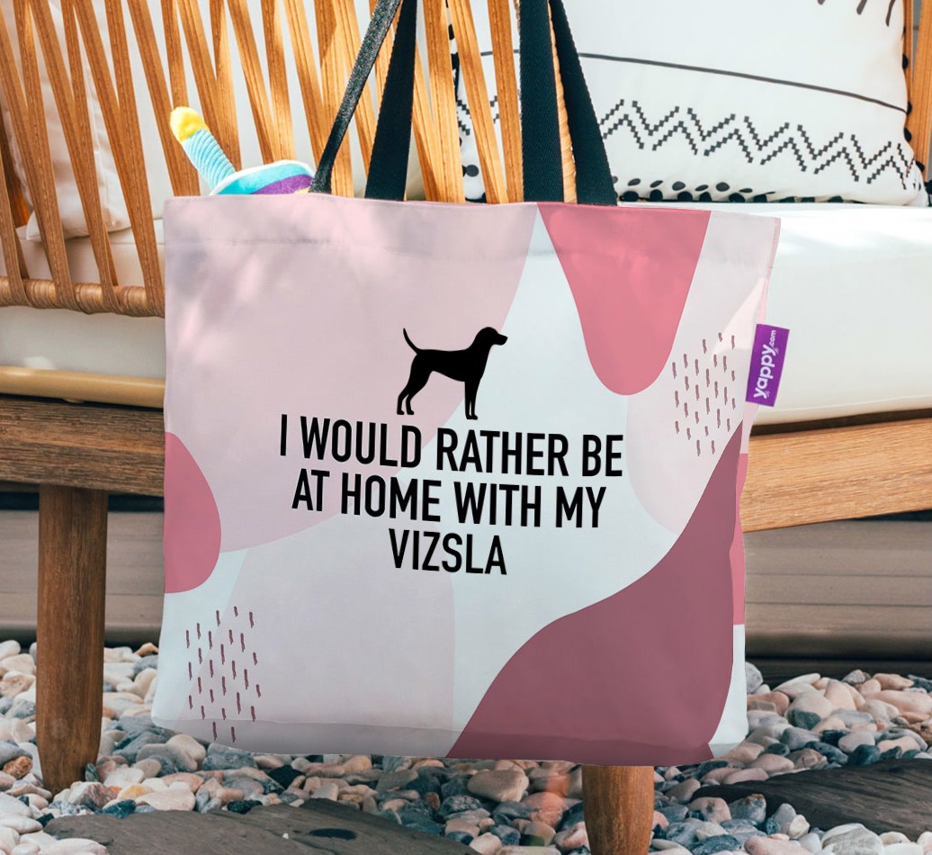 I'd Rather Be at Home With My {breedCommonName}: Personalised Canvas Bag - hanging on a chair