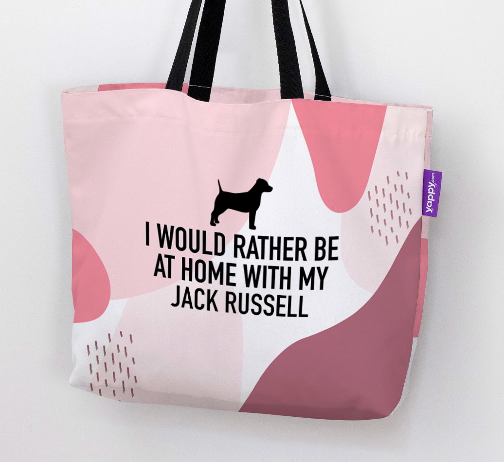 Woman holding 'I'd Rather Be at Home With My {breedCommonName}' - Personalised Canvas Bag