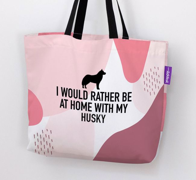 'I'd Rather Be At Home With My {breedCommonName}' Canvas Bag with {breedFullName} Silhouette