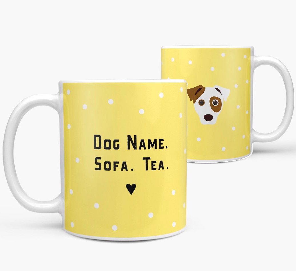 'Personalized 'Sofa & Tea' Mug for your {breedFullName} both views
