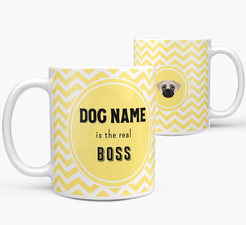 'Personalised 'Real Boss' Mug with {breedFullName} Icon both views