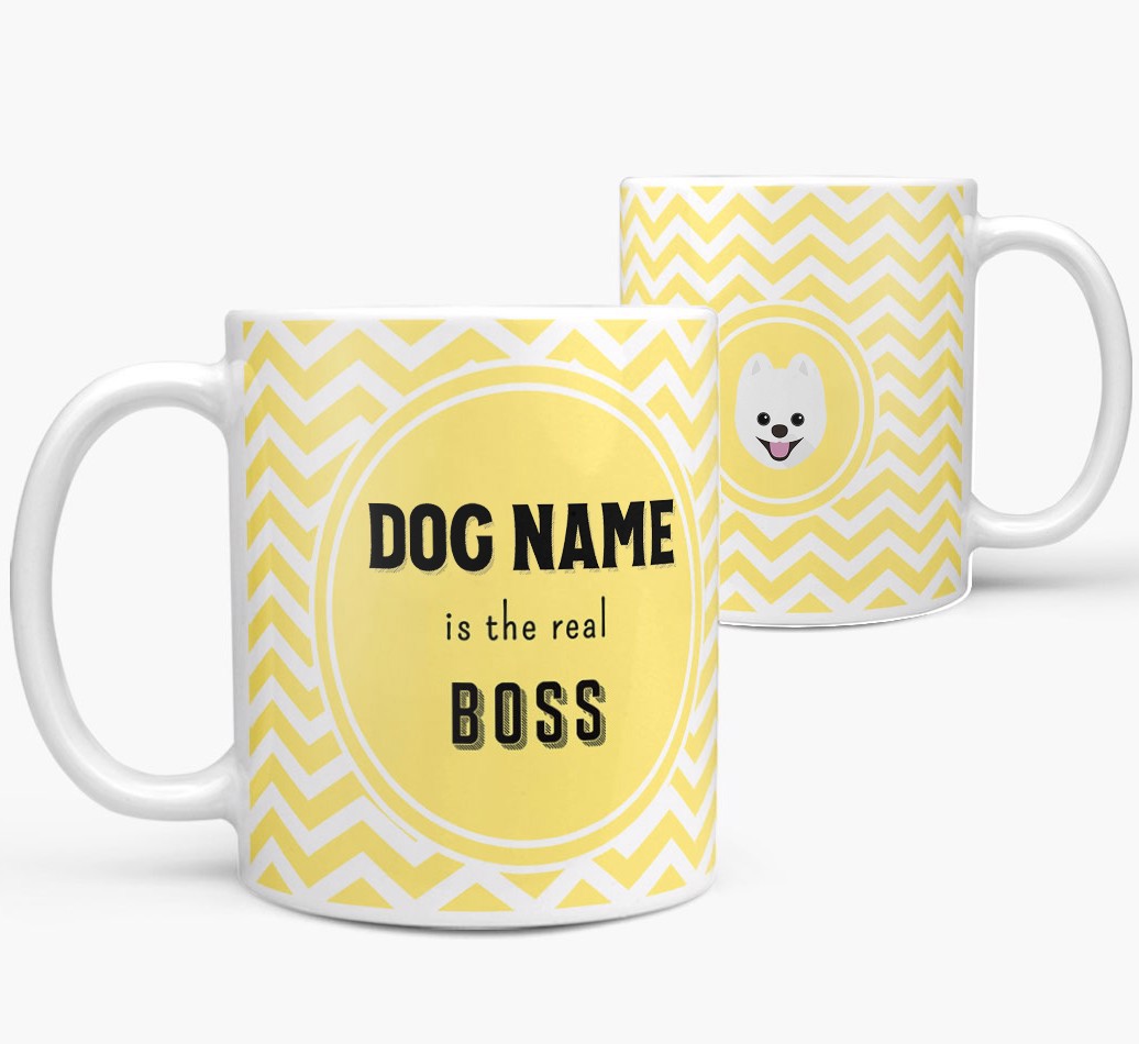 ''Personalized 'Real Boss' Mug with {breedFullName} Icon both views