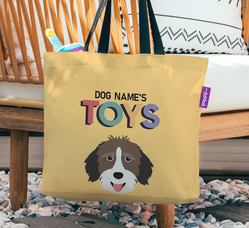 Toys: Personalised {breedFullName} Canvas Bag - hanging on a chair