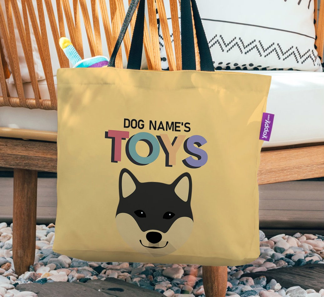 Toys: Personalised {breedFullName} Canvas Bag - hanging on a chair